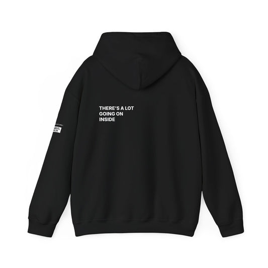 Black hoodie with text on the back on a white background