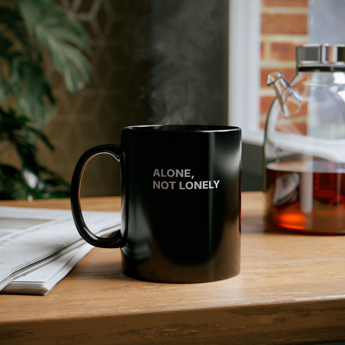 Quiet Is My Comfort Black Mug — 'Alone, Not Lonely' 11oz Ceramic