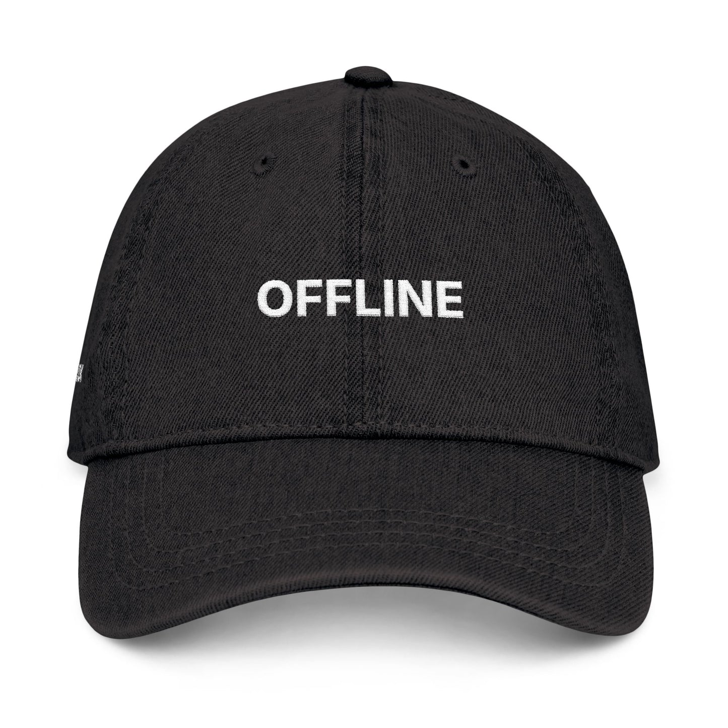 Offline Embroidered Denim Hat — Casual Black Cap for Tech-Free, Everyday Wear