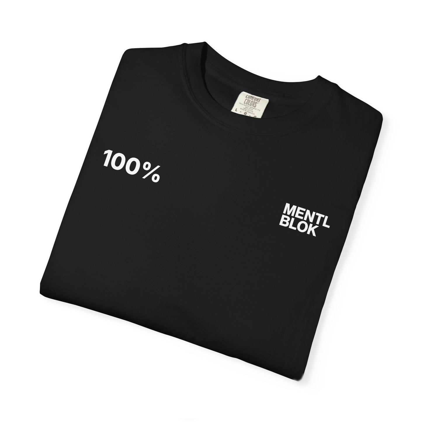 T-Shirt — “100% MENTL BLOK but Happy” Bold Text Graphic Tee