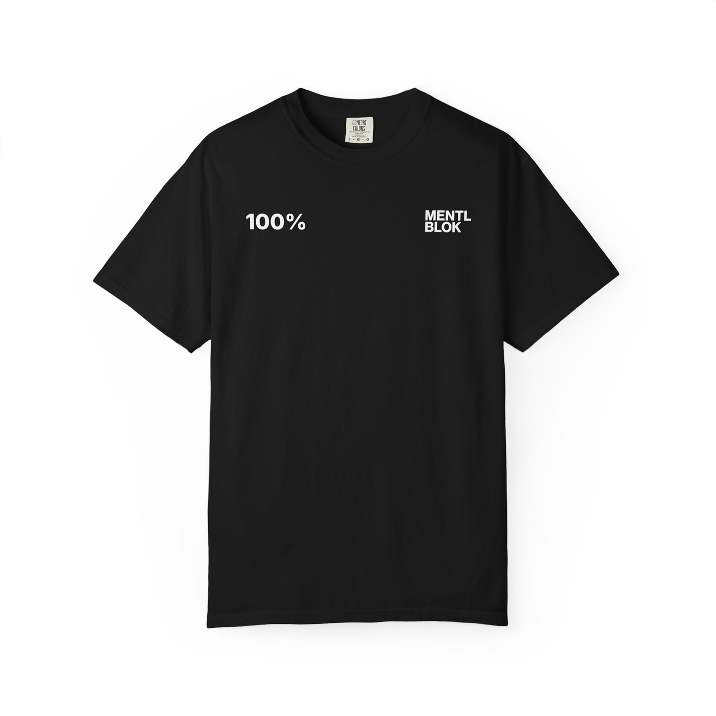 T-Shirt — “100% MENTL BLOK but Happy” Bold Text Graphic Tee