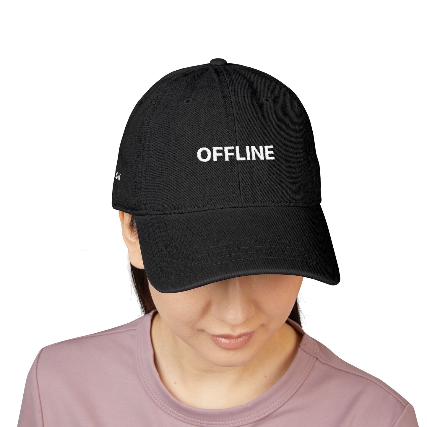 Offline Embroidered Denim Hat — Casual Black Cap for Tech-Free, Everyday Wear