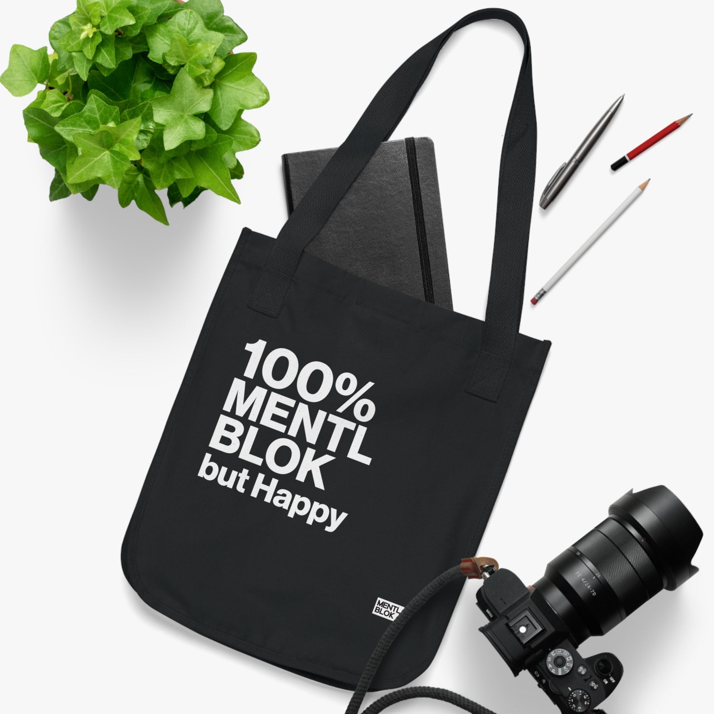 Introvert Tote Bag — “100% Mentl Blok but Happy!” Organic Canvas Tote