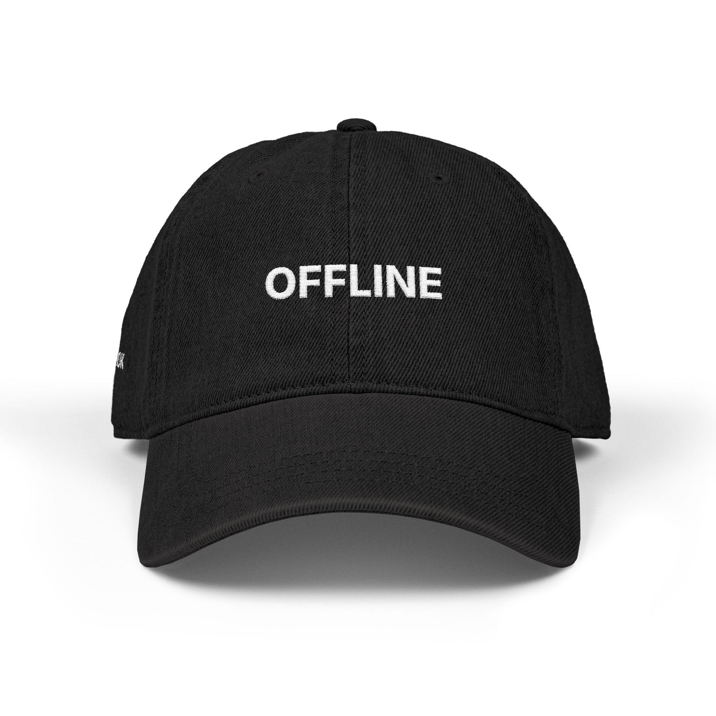 Offline Embroidered Denim Hat — Casual Black Cap for Tech-Free, Everyday Wear