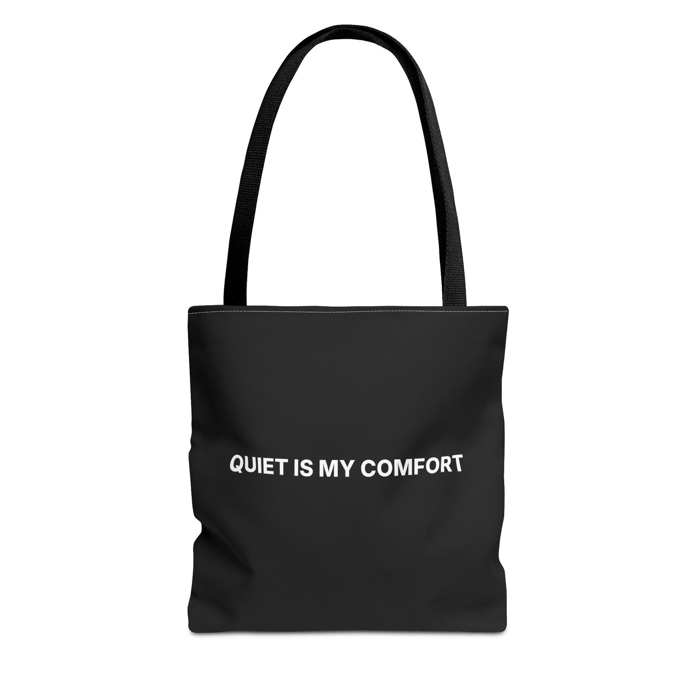 Quiet Is My Comfort Tote Bag – Minimalist Black AOP Statement Tote