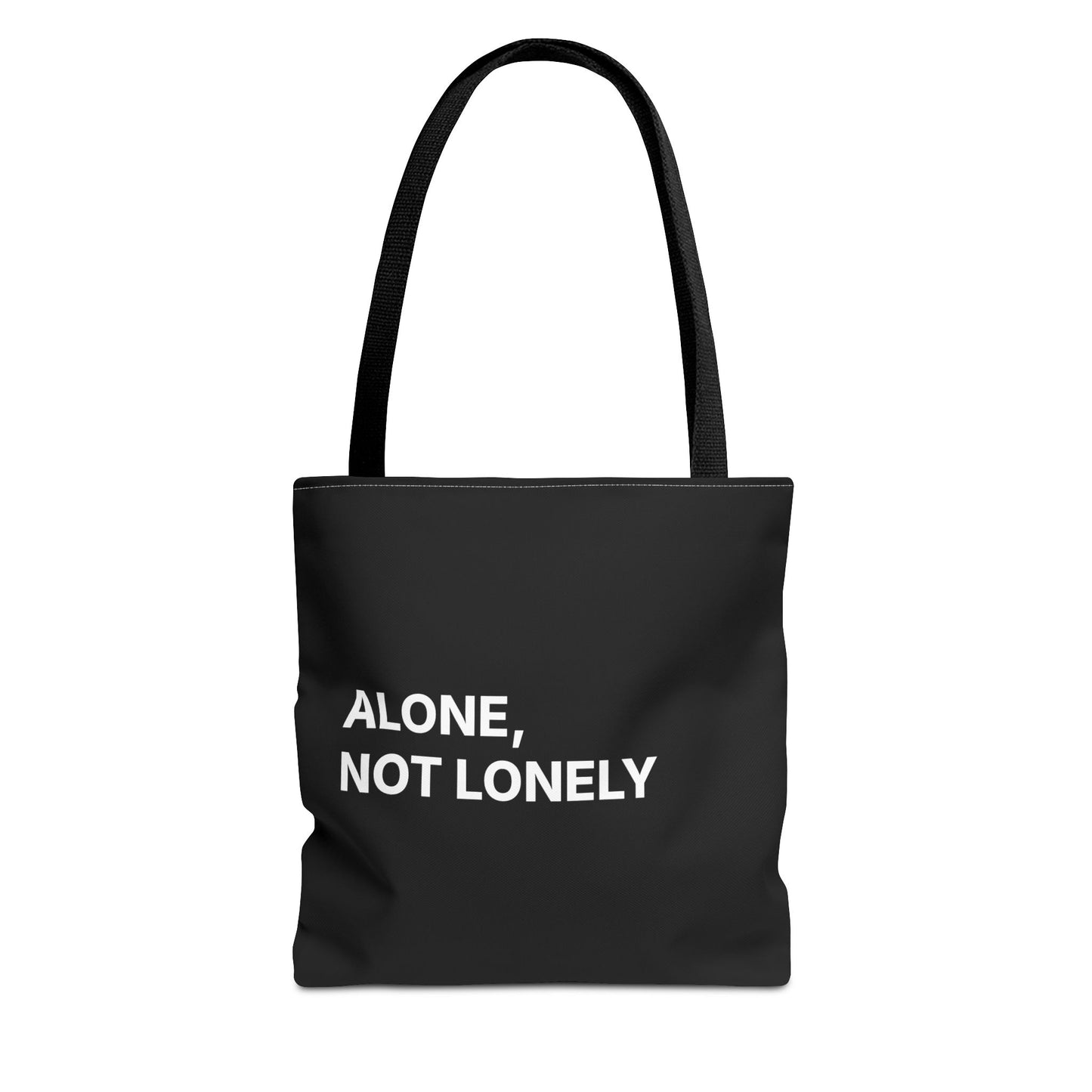 Alone, Not Lonely Black Tote Bag – Empowerment Quote Canvas Tote
