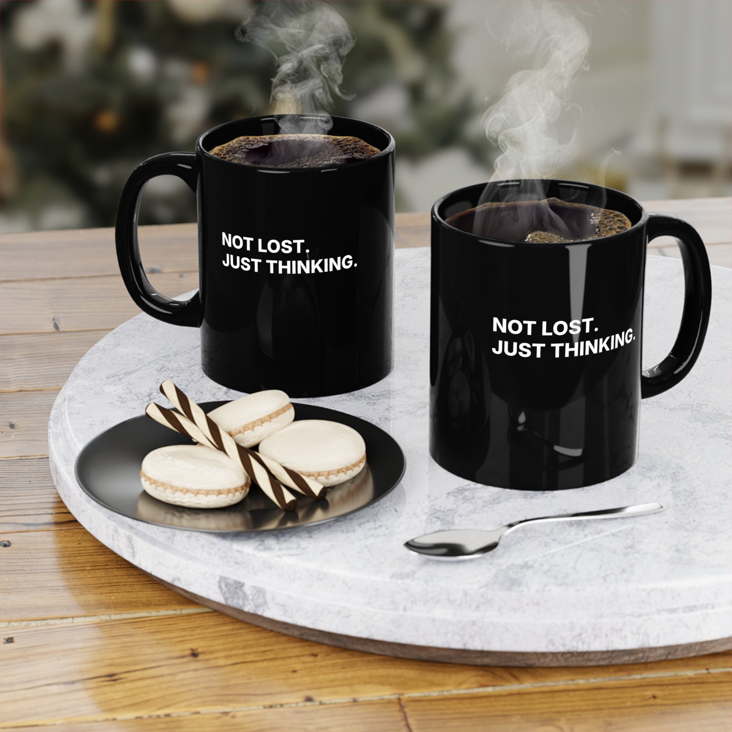 Not Lost Just Thinking — Black 11oz Coffee Mug